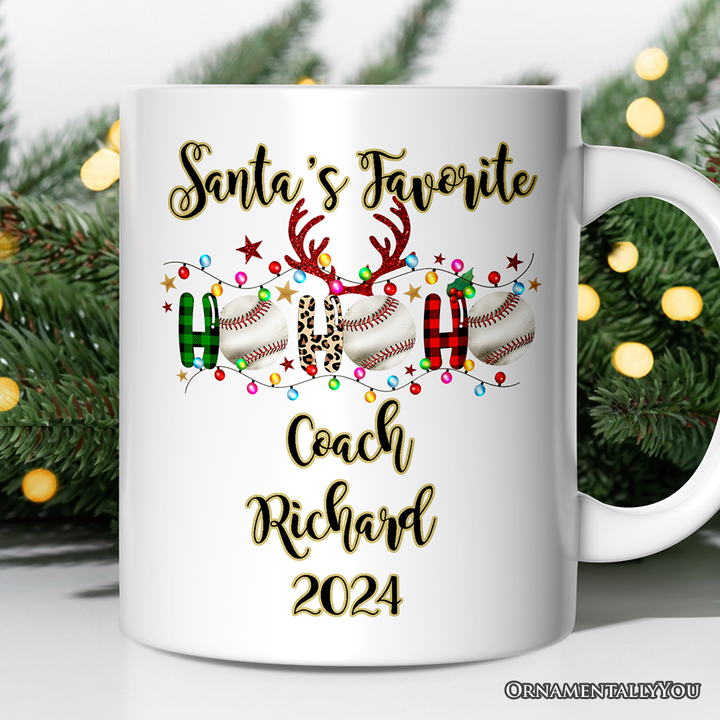 Personalized Mug Baseball Buffalo Plaid Christmas, Ho Ho Ho Baseball Gift