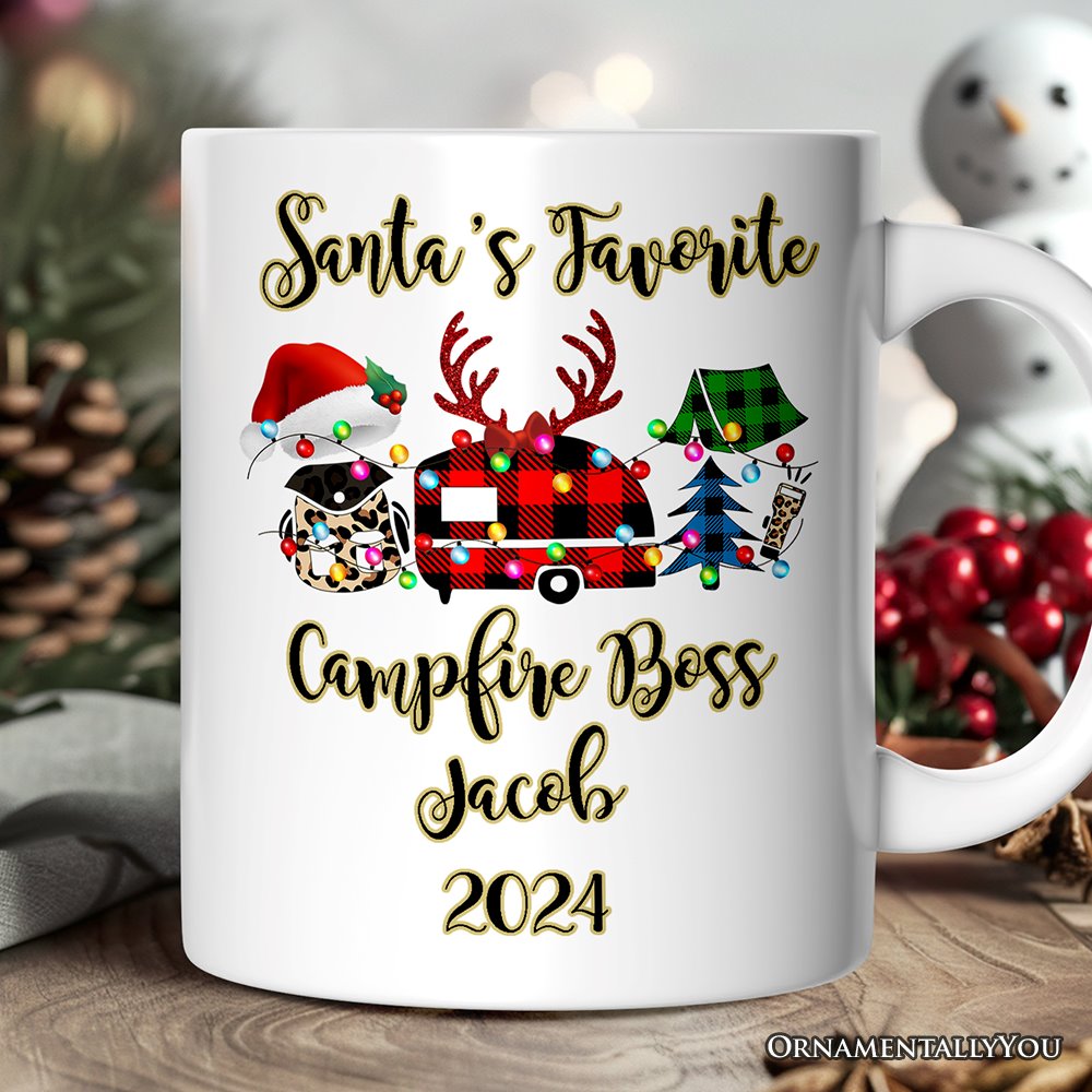 Personalized Mug Camp Buffalo Plaid Christmas, Camping Friends Gift Personalized Ceramic Mug OrnamentallyYou 12oz Mug Customized 