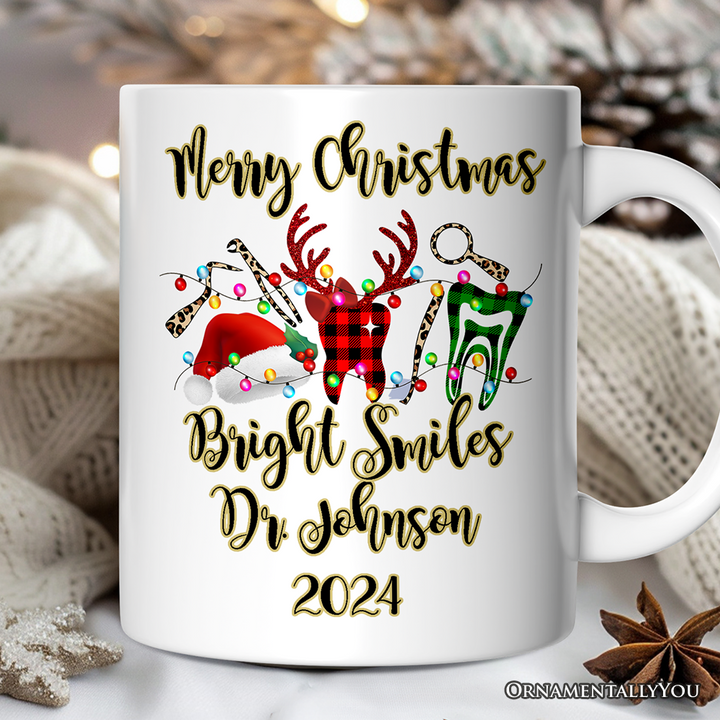 Personalized Mug Dentist Buffalo Plaid Christmas, Dental Gift