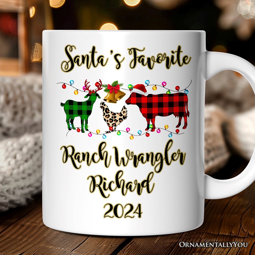 Personalized Mug Farm Animal Buffalo Plaid Christmas, Farmhouse Gift Personalized Ceramic Mug OrnamentallyYou 12oz Mug Customized 