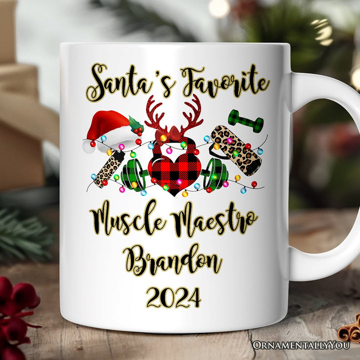 Personalized Mug Gym Buffalo Plaid Christmas, Personal Trainer Gift Personalized Ceramic Mug OrnamentallyYou 12oz Mug Customized 