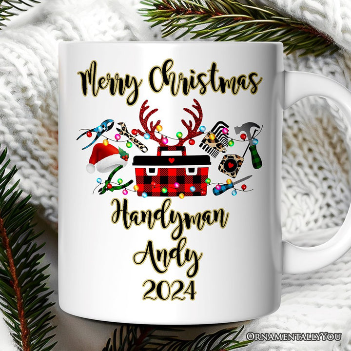 Personalized Mug Handyman Buffalo Plaid Christmas Woodworking Gift Personalized Ceramic Mug OrnamentallyYou 12oz Mug Customized 