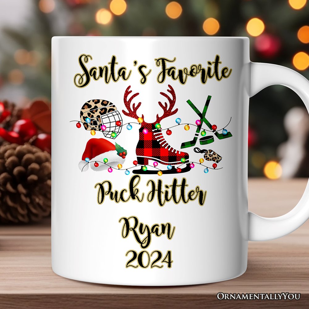 Personalized Mug Hockey Buffalo Plaid Christmas, Team and Coaches Gift Personalized Ceramic Mug OrnamentallyYou 12oz Mug Customized 