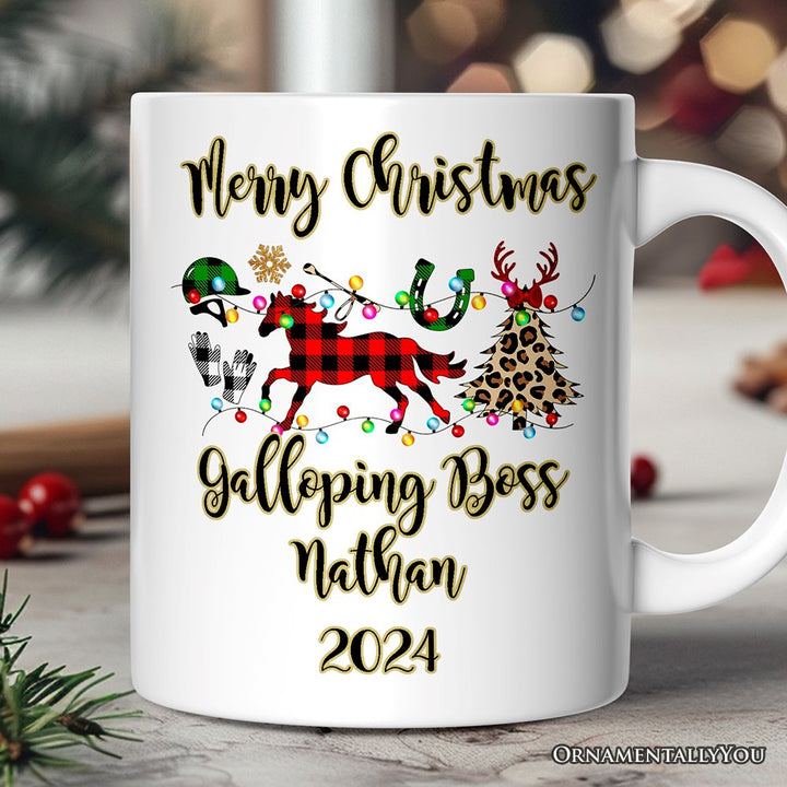 Personalized Mug Horse Buffalo Plaid Christmas, Equestrian Gift Personalized Ceramic Mug OrnamentallyYou 12oz Mug Customized 