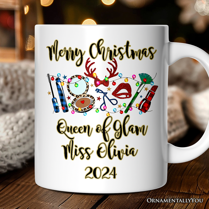 Personalized Mug Makeup Artist Buffalo Plaid Christmas, Cosmetologist Beauty and Cosmetics Gift