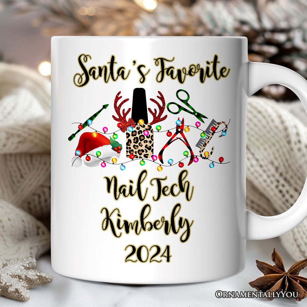 Personalized Mug Nail Tech Buffalo Plaid Christmas, Pedicure Gift Personalized Ceramic Mug OrnamentallyYou 12oz Mug Customized 