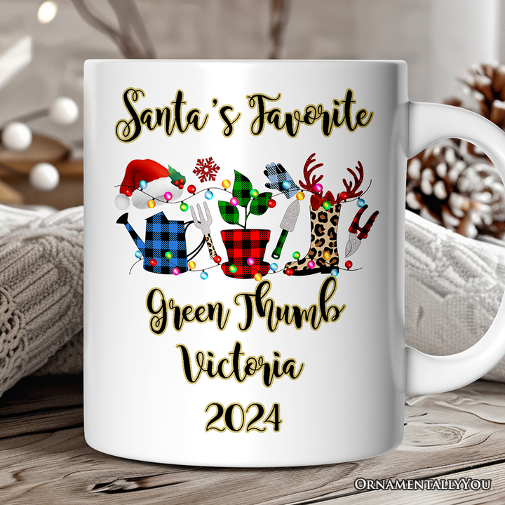 Personalized Mug Plant Lover Gift Buffalo Plaid Christmas, Botanical Gift