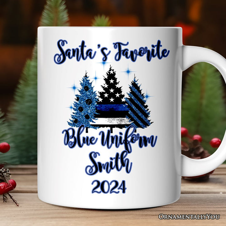 Personalized Mug Police Officer Back The Blue Christmas Trees, Retirement Gift Personalized Ceramic Mug OrnamentallyYou 12oz Mug Customized 