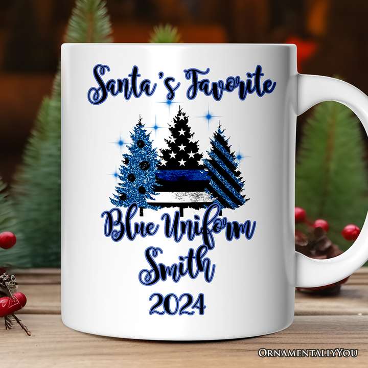 Personalized Mug Police Officer Back The Blue Christmas Trees, Retirement Gift