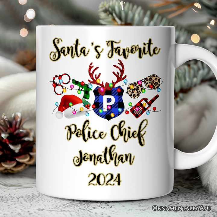 Personalized Mug Police Officer Christmas Buffalo Plaid Christmas