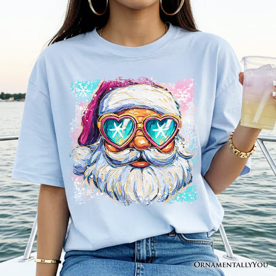 Merry Christmas Santa Sunglasses Christmas T-Shirt, Funky Retro Holiday Tee T-Shirts OrnamentallyYou 