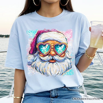 Merry Christmas Santa Sunglasses Christmas T-Shirt, Funky Retro Holiday Tee T-Shirts OrnamentallyYou 
