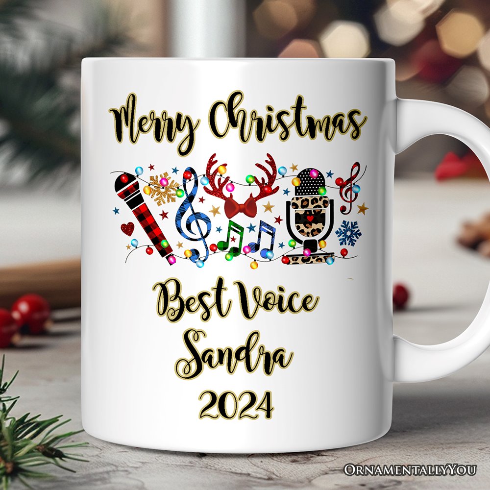 Personalized Mug Singers Buffalo Plaid Christmas, Microphone Gift Personalized Ceramic Mug OrnamentallyYou 12oz Mug Customized 