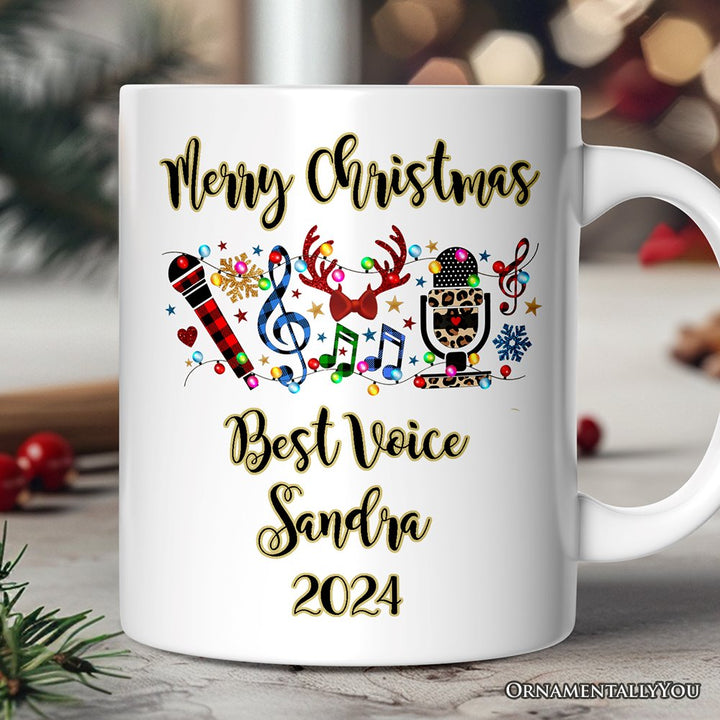 Personalized Mug Singers Buffalo Plaid Christmas, Microphone Gift Personalized Ceramic Mug OrnamentallyYou 12oz Mug Customized 