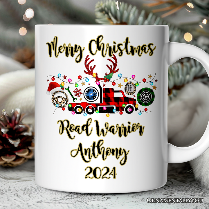 Personalized Mug Truck Driver and Logistics Buffalo Plaid Christmas, Freight Delivery and Dispatcher Gift