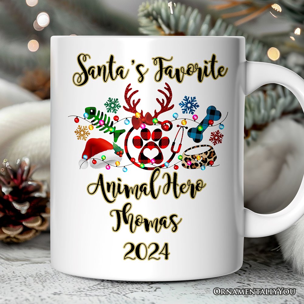 Personalized Mug Pet Themed Buffalo Plaid Veterinarian Christmas, Animal Owner Gift Personalized Ceramic Mug OrnamentallyYou 12oz Mug Customized 