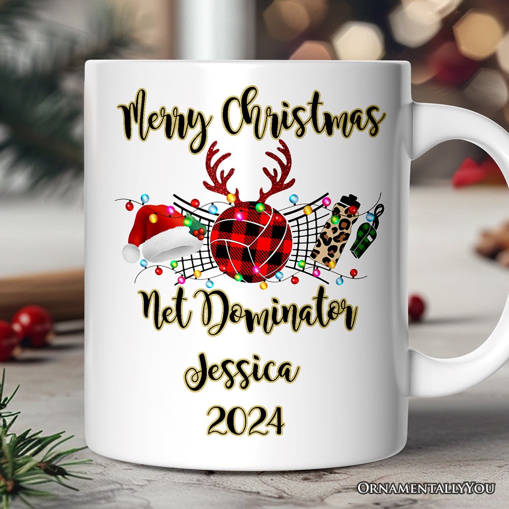 Personalized Mug Volleyball Buffalo Plaid Christmas, Team and Coaches Gift Personalized Ceramic Mug OrnamentallyYou 12oz Mug Customized 