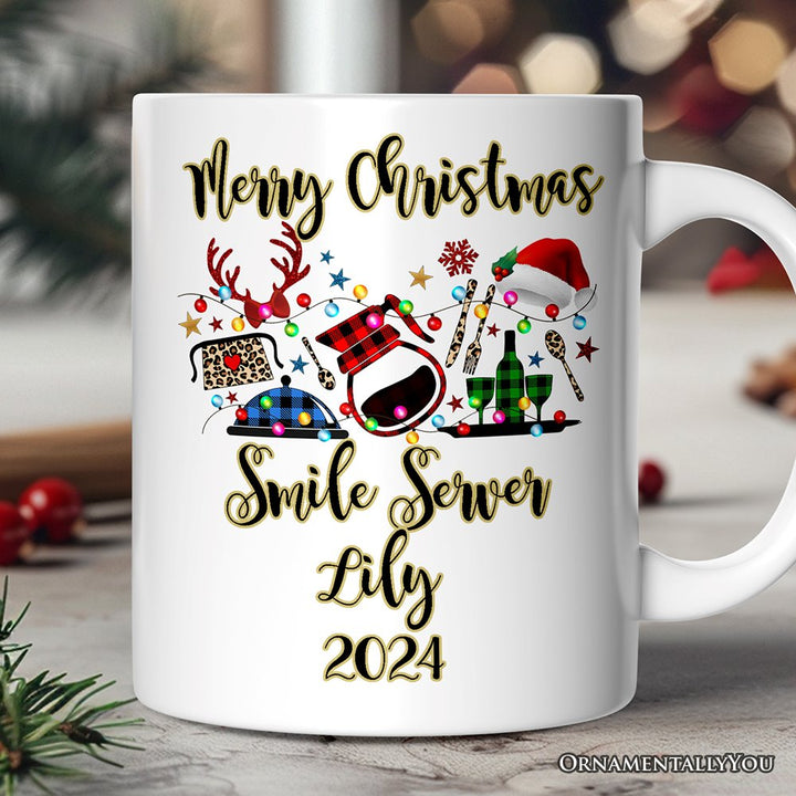 Personalized Mug Waitress Buffalo Plaid Christmas Gift Personalized Ceramic Mug OrnamentallyYou 12oz Mug Customized 