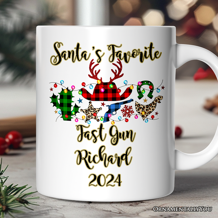 Personalized Mug Buffalo Plaid Gunslinger Western Cowboy Style Christmas