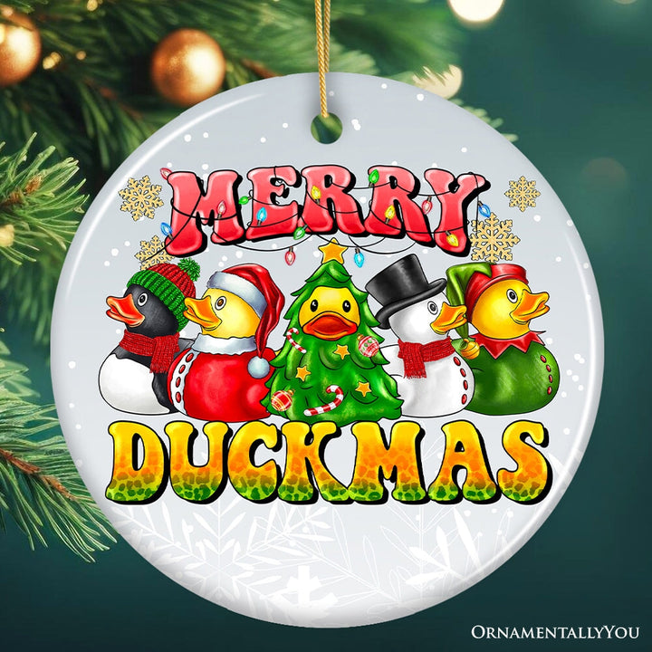 Merry Duckmas Christmas Ornament, Whimsical Rubber Duck Themed Holiday Decor Ceramic Ornament OrnamentallyYou Circle 