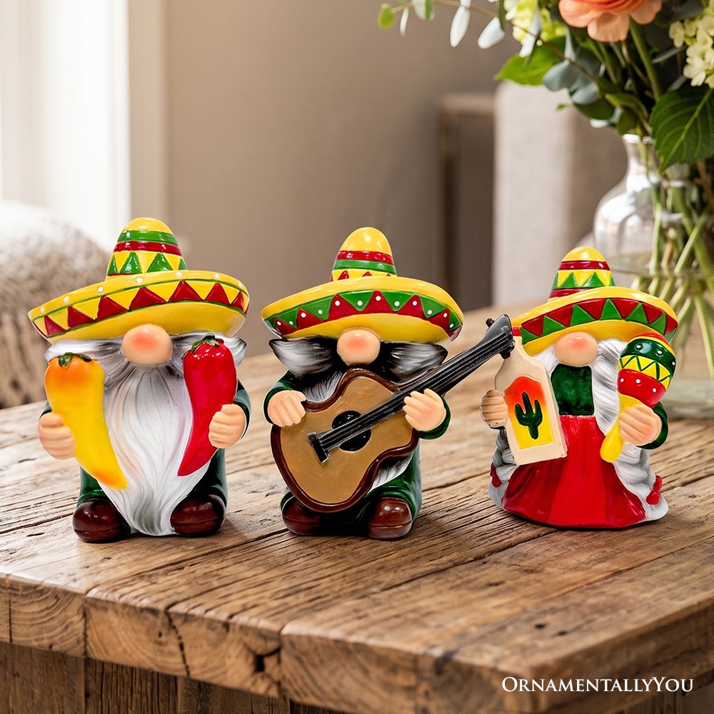 Mexican Gnome Garden Statue Set of 3, 4" Fiesta Dwarf Figurines Outdoor Decor Resin Statues OrnamentallyYou 