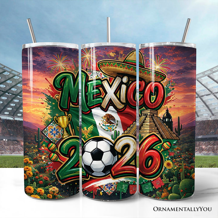 Mexico 2026 Soccer Cup Global Championship 20oz Tumbler With Lid and Stainless Steel Straw, Fans Football Gift Cup