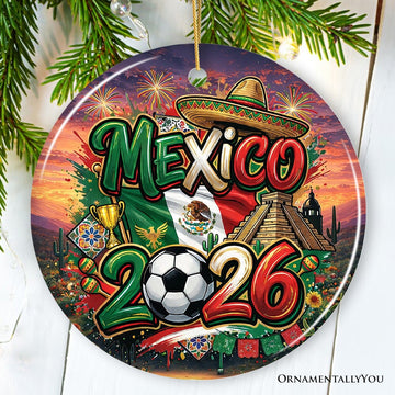 Mexico 2026 Soccer Cup Global Championship Ornament, Fans Football Gift and Tree Decor Ceramic Ornament OrnamentallyYou Circle 