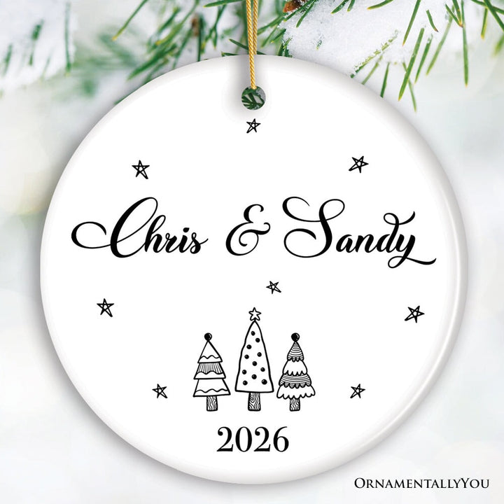 Minimalist Couple Personalized Simple Christmas Ornament with Custom Name Ceramic Ornament OrnamentallyYou Circle 