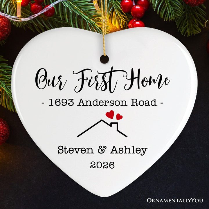 Minimalist New Home Christmas Ornament, Keepsake Housewarming Gift Ceramic Ornament OrnamentallyYou Heart 