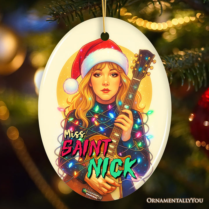 Miss Saint Nick Boho Christmas Ornament, Holiday Rock Goddess Gift for Musicians