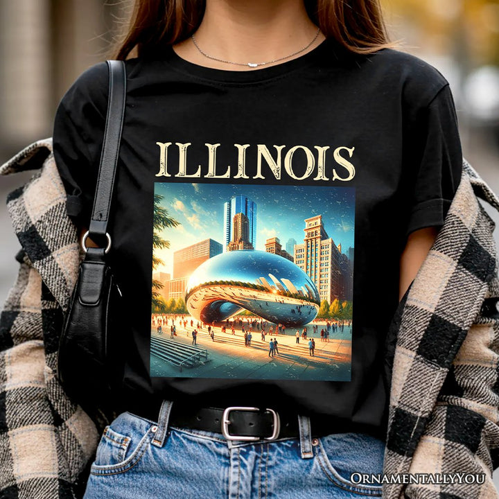 Modern Illinois State Cloud Gate T-Shirt, Iconic Chicago Bean Tee and Urban Landmark Souvenir T-Shirts OrnamentallyYou 