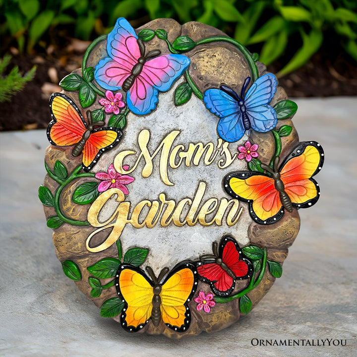 Mom’s Garden with Butterflies Stepping Stone, 9.5" Decorative Outdoor Decoration Resin Statues OrnamentallyYou 