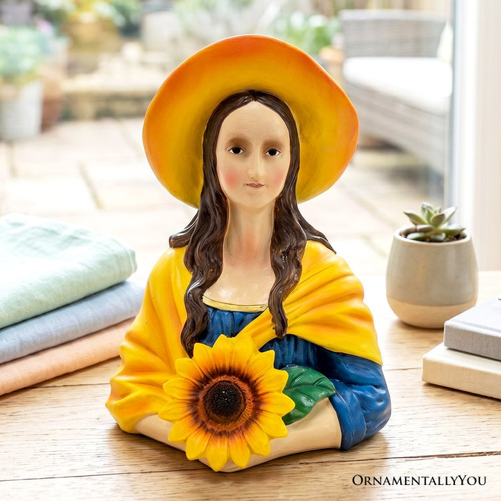 Mona Lisa The Sunflower Guardian Art Sculpture Figurine, 7" Spring Garden Statue and Leonardo Da Vinci Mix Resin Statues OrnamentallyYou 