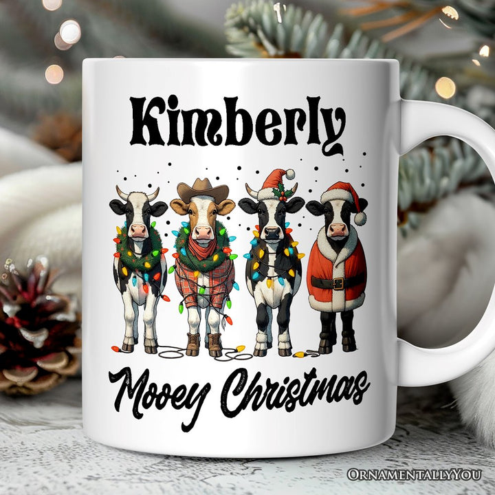 Mooey Christmas Personalized Mug, Cow Lover Gift with Custom Name Personalized Ceramic Mug OrnamentallyYou 12oz Mug Customized 