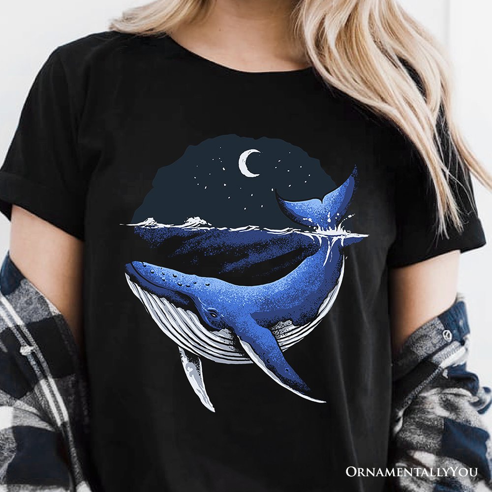Moonlit Whale Vintage T-Shirt, Night Ocean Retro Tee T-Shirts OrnamentallyYou 