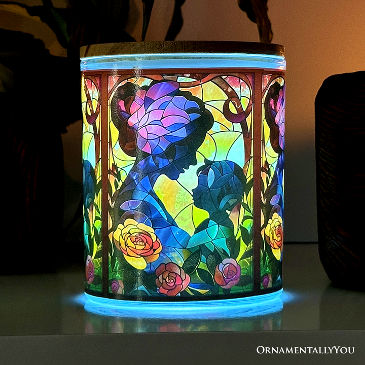 Mother and Child Faux Stained Glass LED Tea Light Candle, Charming Tabletop Decor With Soft Glow