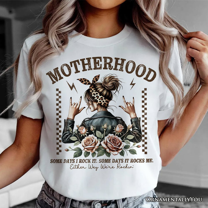 Motherhood Mama Rock T-Shirt, Retro White and Natural Tee for Strong and Rocking Mothers T-Shirts OrnamentallyYou 