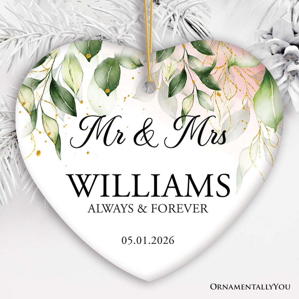 Mr and Mrs Personalized Ornament, Elegant Wedding Couples Gift Ceramic Ornament OrnamentallyYou Heart 