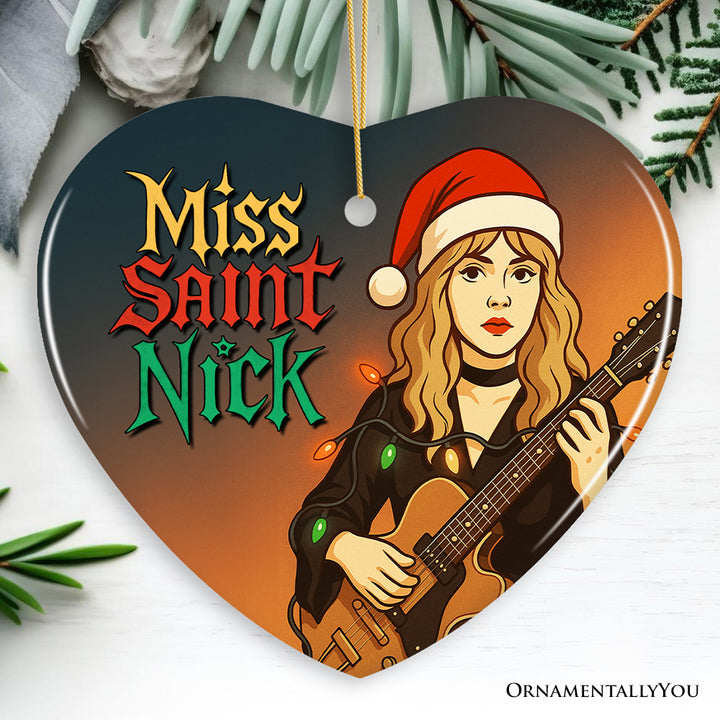 Mystic Holiday Rock Star Christmas Ornament, Boho Gypsy Guitar Goddess Gift for Musicians