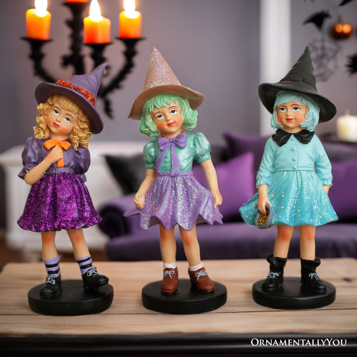 Mystical Victorian Witch Sisters Set of Three Figurines, Enchanted 6" Statues for a Bewitching Halloween Tabletop Display Resin Statues OrnamentallyYou 