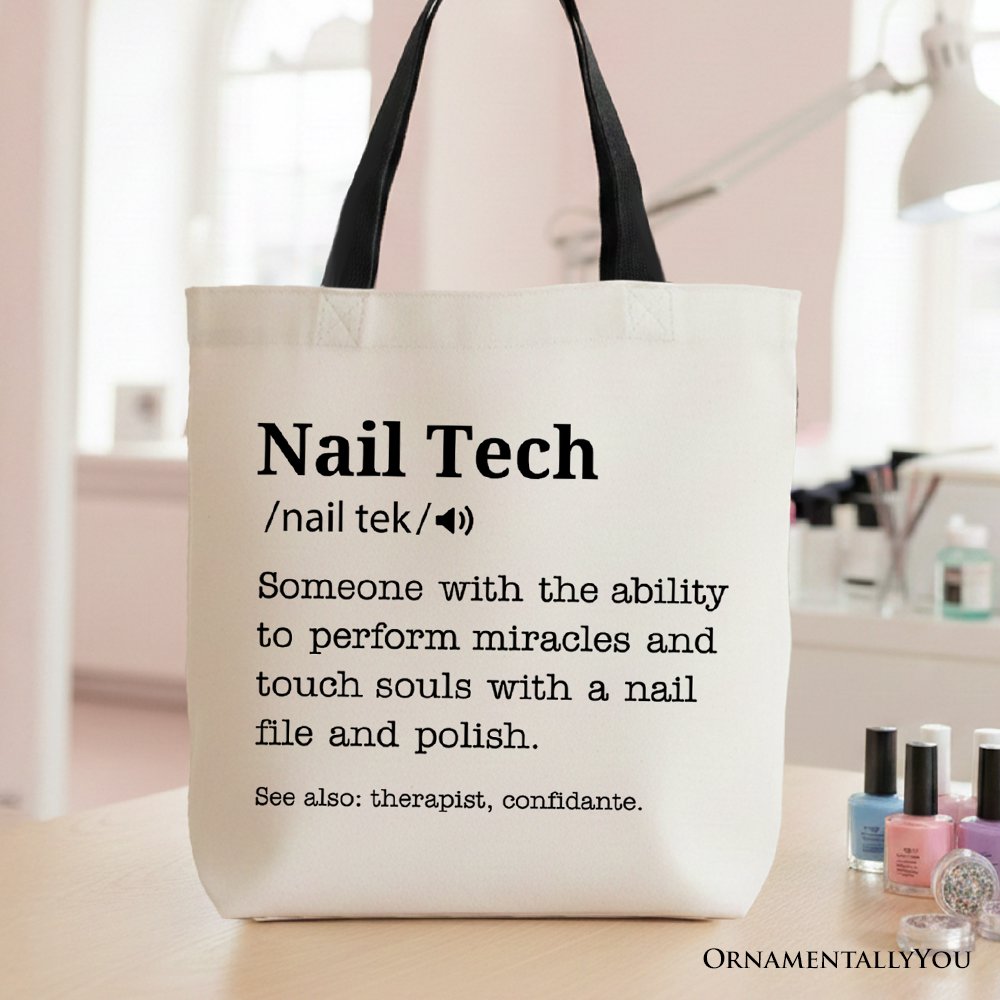 Nail Tech Definition Canvas Tote Bag, Funny Gift Shopper for Nail Hustler Tote Bag OrnamentallyYou Black Handle 