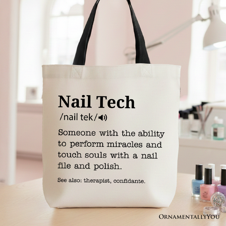 Nail Tech Definition Canvas Tote Bag, Funny Gift Shopper for Nail Hustler