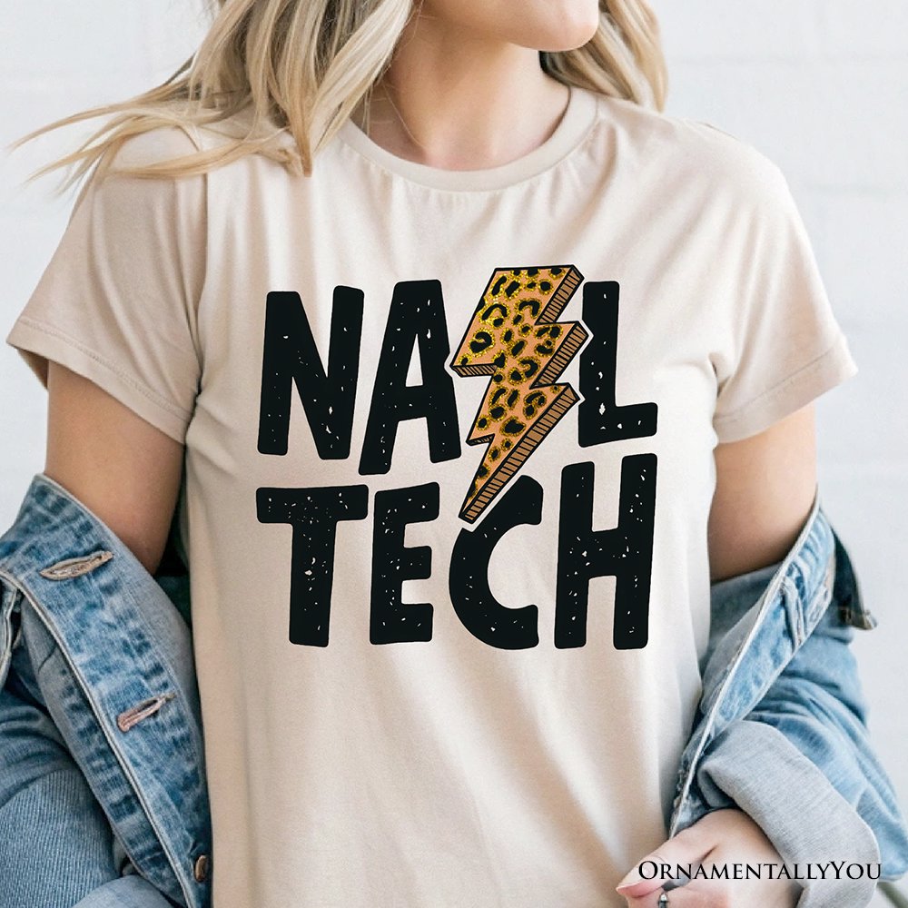 Nail Tech Leopard Lightning T-Shirt, Retro Stylist Tee T-Shirts OrnamentallyYou 