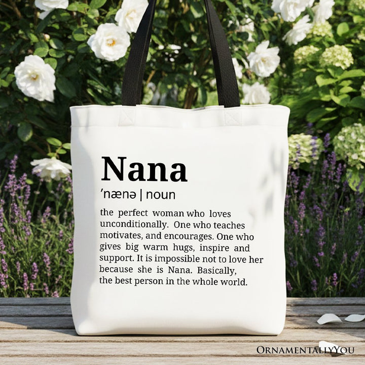 Nana Definition Canvas Tote Bag, Funny Grandmother Gift Shopper Tote Bag OrnamentallyYou Black Handle 