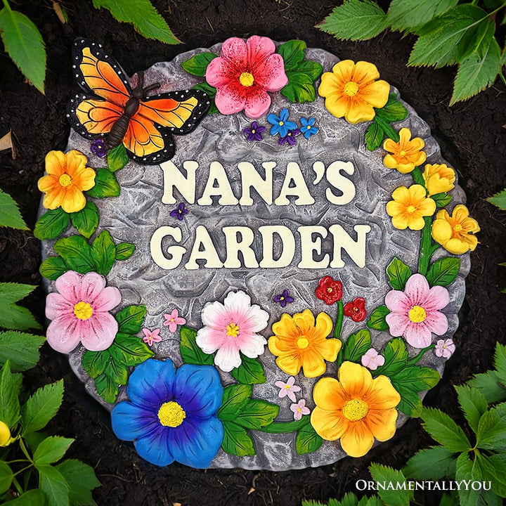 Nana’s Garden Floral Stepping Stone, 9.5" Decorative and Gift for Grandmother Resin Statues OrnamentallyYou 