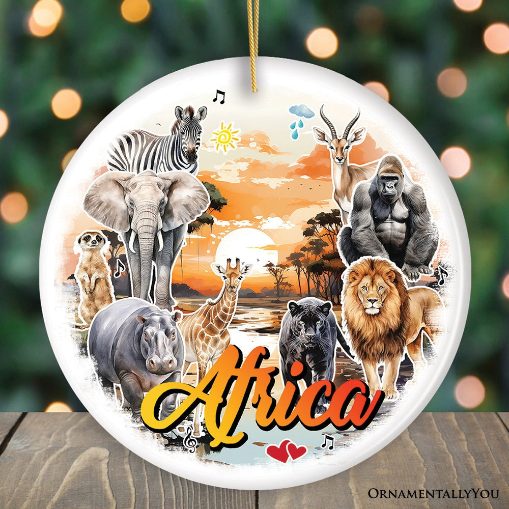 Natural Beauty and African Wildlife Artistic Ornament, Watercolor Safari View of Africa Souvenir Gift Ceramic Ornament OrnamentallyYou 