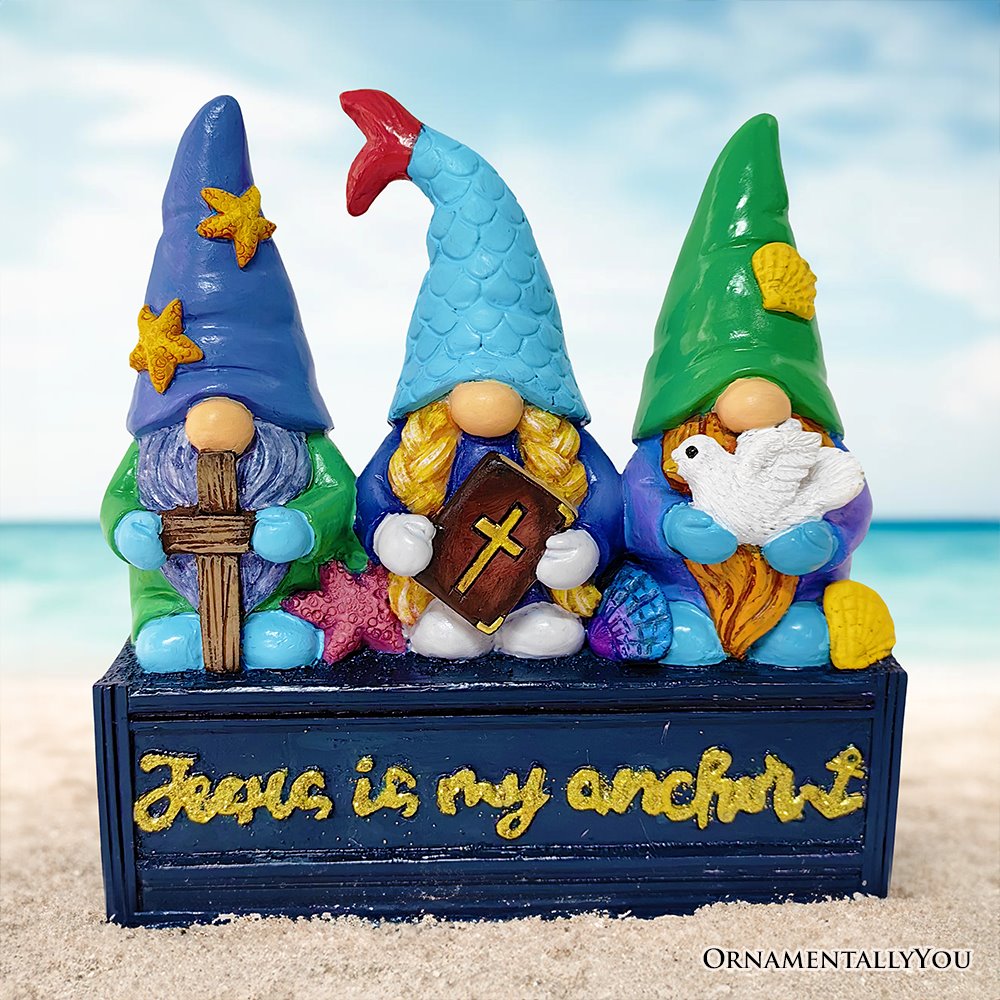 (Pre-Order) Nautical Themed Religious Gnome Figurine, Jesus is my Anchor 6" Beach House Statue Resin Statues OrnamentallyYou 