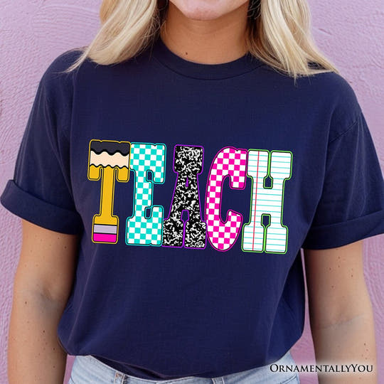 Neon Teacher Checkered Retro T-Shirt, Back To School Tee T-Shirts OrnamentallyYou 