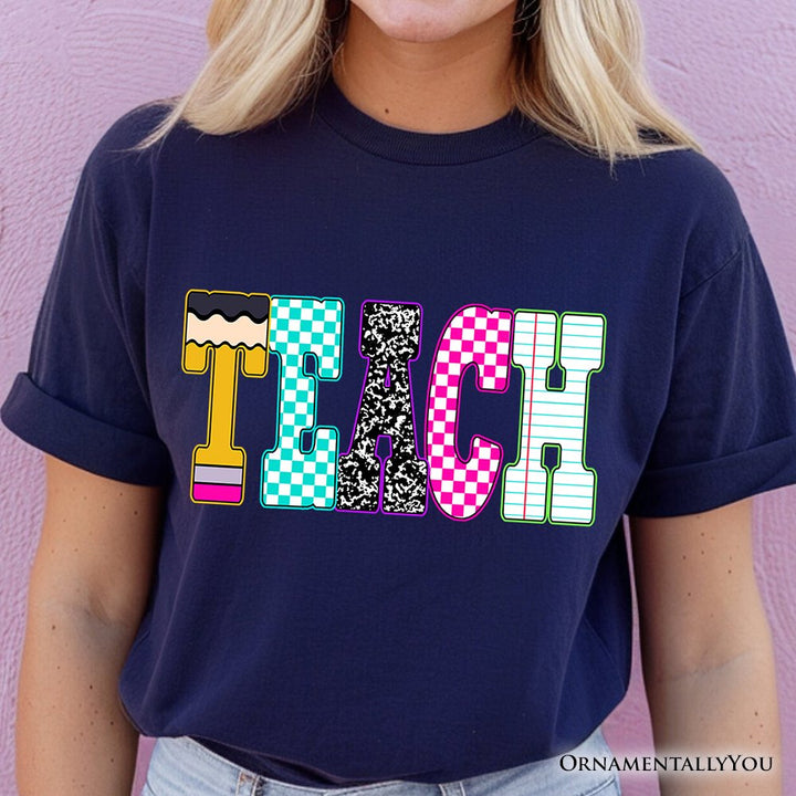 Neon Teacher Checkered Retro T-Shirt, Back To School Tee T-Shirts OrnamentallyYou 