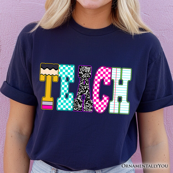 Neon Teacher Checkered Retro T-Shirt, Back To School Tee